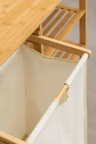 Bambu 3 Raflı 1 Bölmeli Kirli Sepetli Banyo Düzenleyici - 8