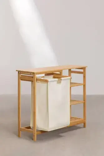 Bambu 3 Raflı 1 Bölmeli Kirli Sepetli Banyo Düzenleyici Çamaşır Sepeti Organizer DB-0008 - 7