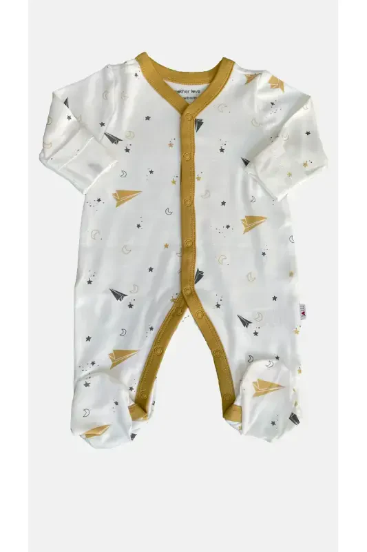 Bambu Patikli Bebek Tulumu-BeyazAyDesenli - 1