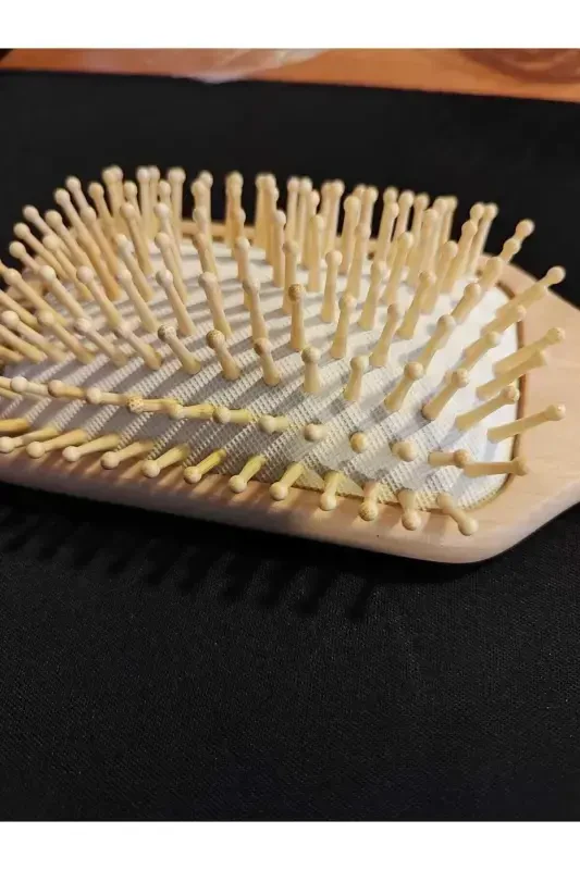 Bambu Uçlu Fırça Ahşap Saç Fırçası Ahşap Tarak Doğal Bambu Saç Açıcı (BÜYÜK BOY)-(Tüm Saçlar İçin)-Ahşap - 3
