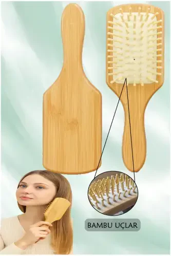 Bambu Uçlu Fırça Ahşap Saç Fırçası Ahşap Tarak Doğal Bambu Saç Açıcı (BÜYÜK BOY)-(Tüm Saçlar İçin)-Ahşap - 5