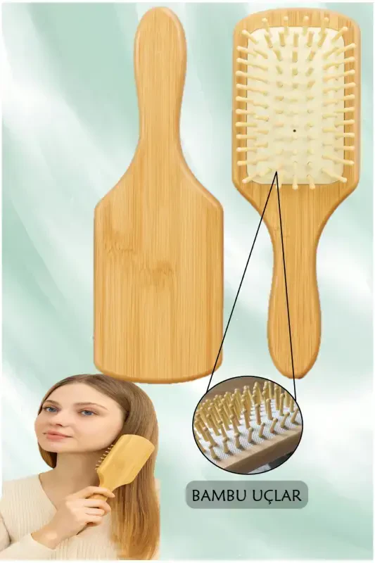 Bambu Uçlu Fırça Ahşap Saç Fırçası Ahşap Tarak Doğal Bambu Saç Açıcı (BÜYÜK BOY)-(Tüm Saçlar İçin)-Ahşap - 5