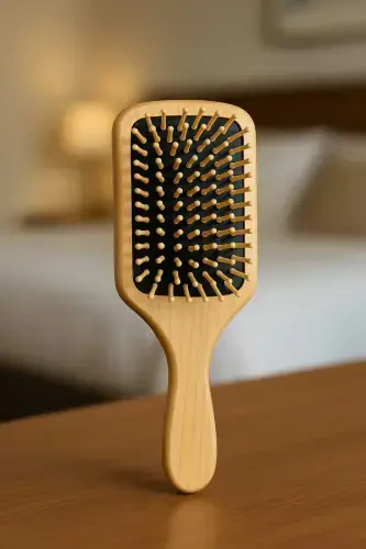 Bambu Uçlu Fırça Ahşap Saç Fırçası Ahşap Tarak Doğal Bambu Saç Açıcı (BÜYÜK BOY)-(Tüm Saçlar İçin)-Ahşap - 6