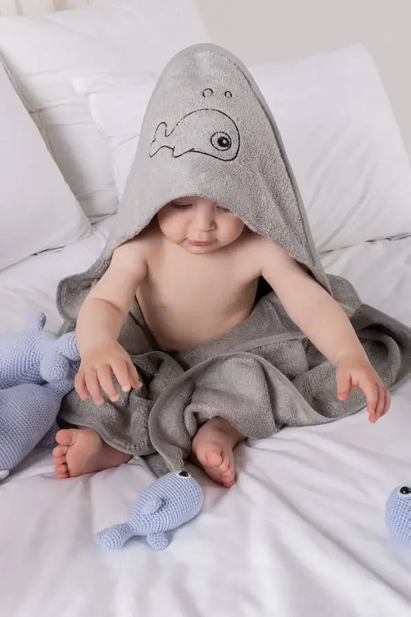 Bambuk baliq naqshli chaqaloq sochiq, o'rash va xalta to'plami - 4