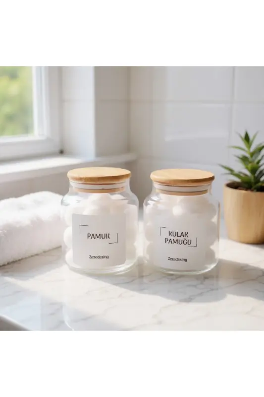 Bambuk Qopqoqli Shisha Quloq Paxta va Paxta Idish 500ml - ZEZEDESING