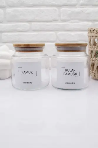 Bambuk Qopqoqli Shisha Quloq Paxta va Paxta Idish 500ml - 3