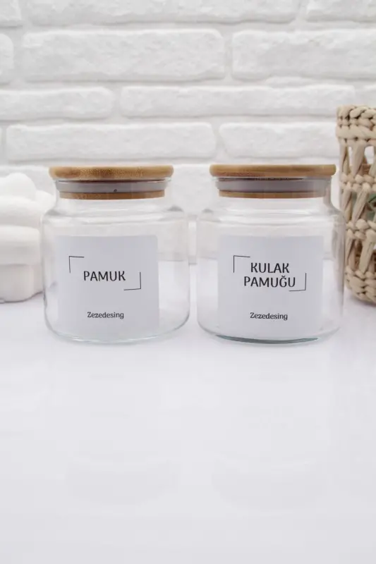 Bambuk Qopqoqli Shisha Quloq Paxta va Paxta Idish 500ml - 3