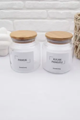 Bambuk Qopqoqli Shisha Quloq Paxta va Paxta Idish 500ml - 6