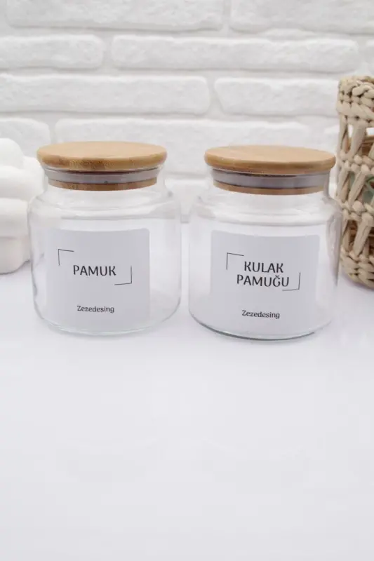 Bambuk Qopqoqli Shisha Quloq Paxta va Paxta Idish 500ml - 7