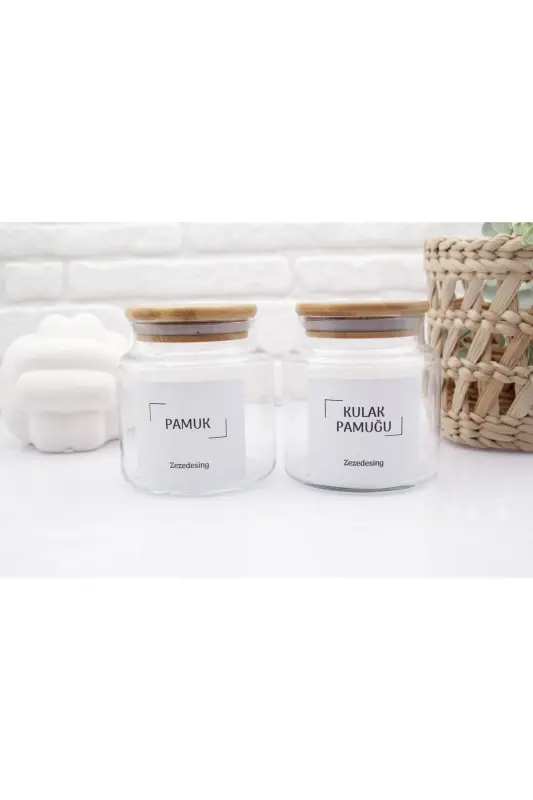 Bambuk Qopqoqli Shisha Quloq Paxta va Paxta Idish 500ml - 8