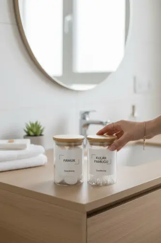 Бамбуковая крышка, стеклянная банка для ватных палочек и ватных дисков, 250 мл - 3