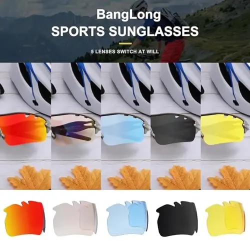 BangLong Polarizatsiyalangan sport quyosh ko'zoynaklari Velosipedda quyoshdan saqlaydigan ko'zoynaklar Erkaklar va ayollar uchun 5 ta o'zgaruvchan linzalar bilan Yugurish Beysbol Golf uchun - 2