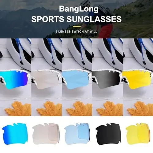 BangLong Polarized Sports Sunglasses Cycling Sun Glasses for Men Women with 5 Interchangeable Lenes for Running Baseball Golf - BANGLONG (1)