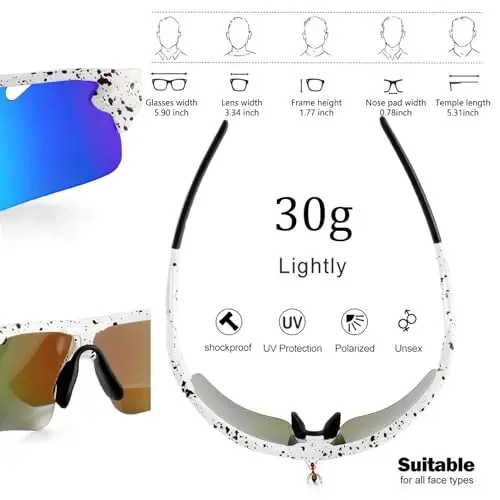 BangLong Polarized Sports Sunglasses Cycling Sun Glasses for Men Women with 5 Interchangeable Lenes for Running Baseball Golf - 3