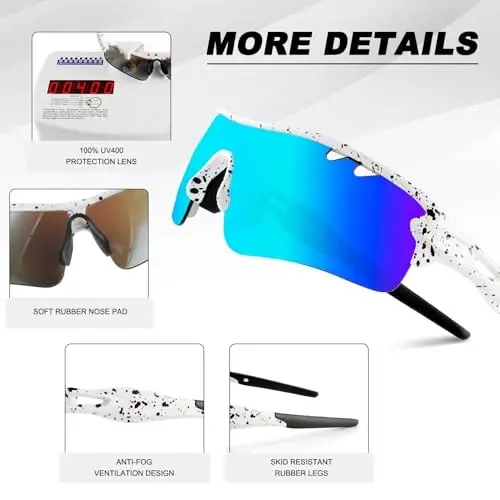 BangLong Polarized Sports Sunglasses Cycling Sun Glasses for Men Women with 5 Interchangeable Lenes for Running Baseball Golf - 4
