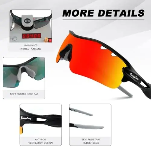 BangLong Polarized Sports Sunglasses Cycling Sun Glasses for Men Women with 5 Interchangeable Lenes for Running Baseball Golf - 4