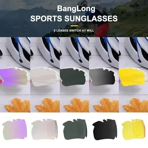 BangLong Polarizatsiyalangan sport quyoshdan saqlaydigan ko'zoynaklari Erkaklar va ayollar uchun velosiped quyoshdan saqlaydigan ko'zoynaklar 5 ta o'zgartiriladigan linzalari bilan yugurish beysbol golfi uchun - 2