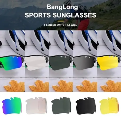 BangLong Polarized Sports Sunglasses Cycling Sun Glasses for Men Women with 5 Interchangeable Lenes for Running Baseball Golf - MODAZONE (1)