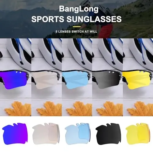 BangLong Polarizatsiyalangan sport quyoshdan saqlaydigan ko'zoynaklari Velosipedda erkaklar ayollar uchun 5 ta o'zgaruvchan linzali yugurish beysbol golf uchun - BangLong (1)