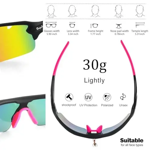 BangLong Polarized Cycling Sunglasses for Men Women, 26g Sports Sunglasses with 5 Lenses for Running Fishing Baseball Driving - 3