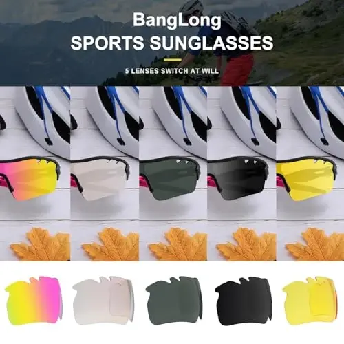 BangLong Polarized Sports Sunglasses Cycling Sun Glasses for Men Women with 5 Interchangeable Lenes for Running Baseball Golf - 2
