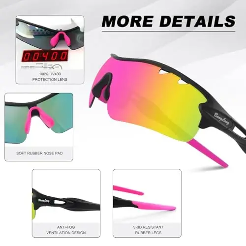 BangLong Polarized Sports Sunglasses Cycling Sun Glasses for Men Women with 5 Interchangeable Lenes for Running Baseball Golf - 4