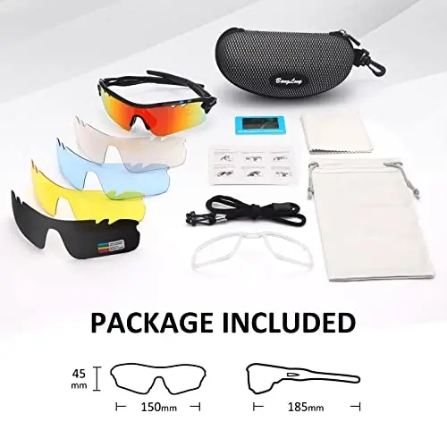BangLong Polarized Sports Sunglasses Cycling Sun Glasses for Men Women with 5 Interchangeable Lenes for Running Baseball Golf - 6