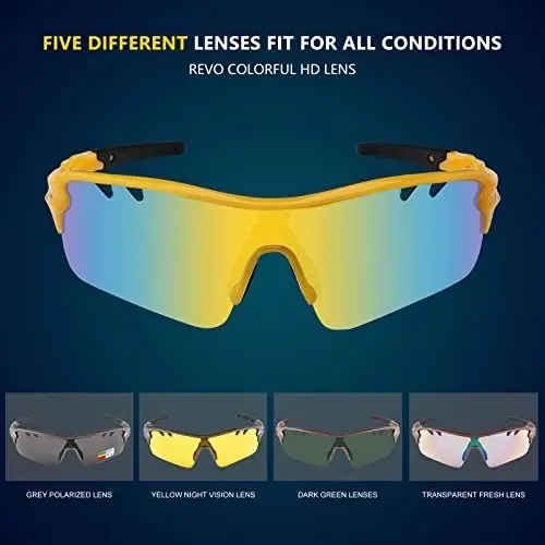 BangLong Polarized Sports Sunglasses Cycling Sun Glasses for Men Women with 5 Interchangeable Lenes for Running Baseball Golf - 4
