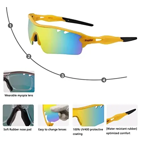 BangLong Polarized Sports Sunglasses Cycling Sun Glasses for Men Women with 5 Interchangeable Lenes for Running Baseball Golf - 2