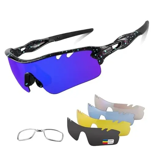 BangLong Polarized Sports Sunglasses Cycling Sun Glasses for Men Women with 5 Interchangeable Lenes for Running Baseball Golf - 1
