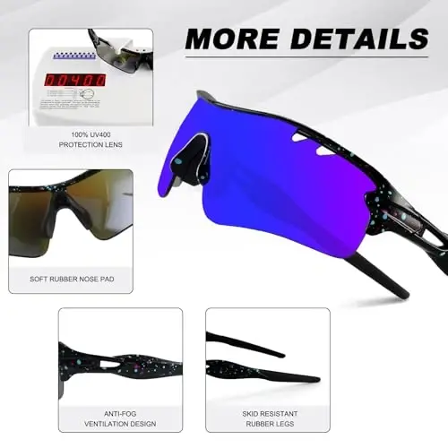 BangLong Polarized Sports Sunglasses Cycling Sun Glasses for Men Women with 5 Interchangeable Lenes for Running Baseball Golf - 4