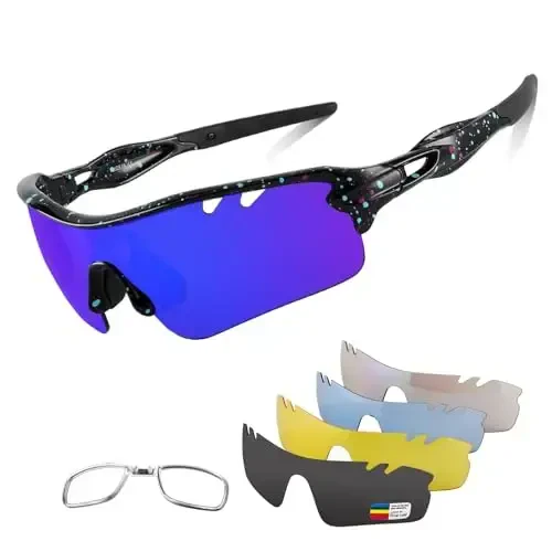 BangLong Polarized Sports Sunglasses Cycling Sun Glasses for Men Women with 5 Interchangeable Lenes for Running Baseball Golf 