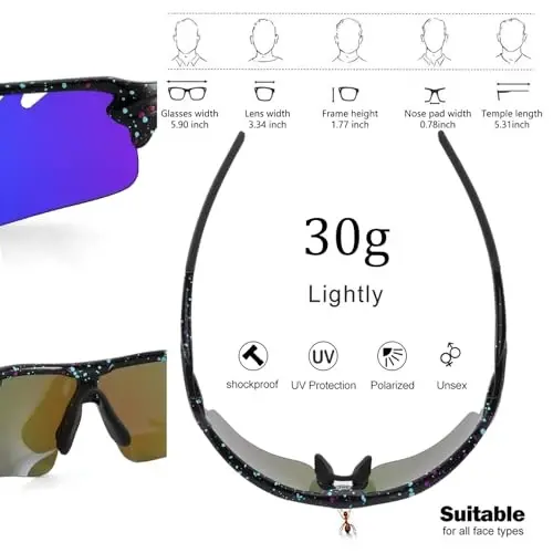 BangLong Polarized Sports Sunglasses Cycling Sun Glasses for Men Women with 5 Interchangeable Lenes for Running Baseball Golf - 3