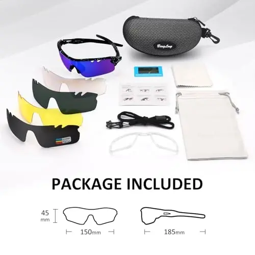 BangLong Polarized Sports Sunglasses Cycling Sun Glasses for Men Women with 5 Interchangeable Lenes for Running Baseball Golf - 6