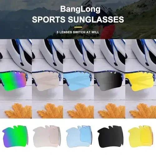 BangLong Polarized Sports Sunglasses Cycling Sun Glasses for Men Women with 5 Interchangeable Lenes for Running Baseball Golf - 2