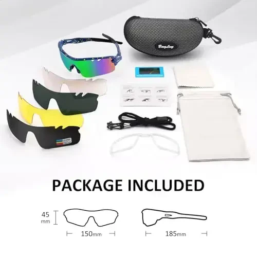 BangLong Polarized Sports Sunglasses Cycling Sun Glasses for Men Women with 5 Interchangeable Lenes for Running Baseball Golf - 6