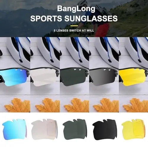 BangLong Polarized Sports Sunglasses Cycling Sun Glasses for Men Women with 5 Interchangeable Lenes for Running Baseball Golf - 2