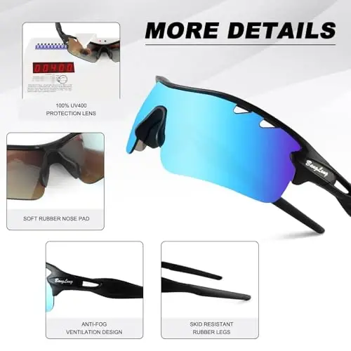 BangLong Polarized Sports Sunglasses Cycling Sun Glasses for Men Women with 5 Interchangeable Lenes for Running Baseball Golf - 4