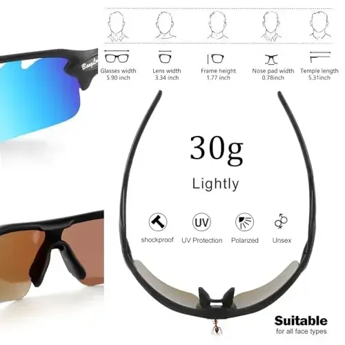 BangLong Polarized Sports Sunglasses Cycling Sun Glasses for Men Women with 5 Interchangeable Lenes for Running Baseball Golf - 3