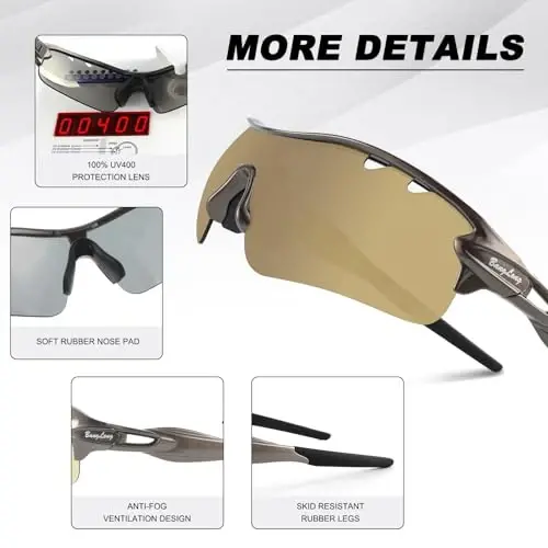 BangLong Polarized Sports Sunglasses Cycling Sun Glasses for Men Women with 5 Interchangeable Lenes for Running Baseball Golf - 4