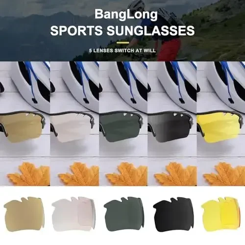 BangLong Polarized Sports Sunglasses Cycling Sun Glasses for Men Women with 5 Interchangeable Lenes for Running Baseball Golf - BangLong (1)