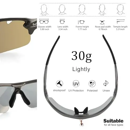 BangLong Polarized Sports Sunglasses Cycling Sun Glasses for Men Women with 5 Interchangeable Lenes for Running Baseball Golf - 3