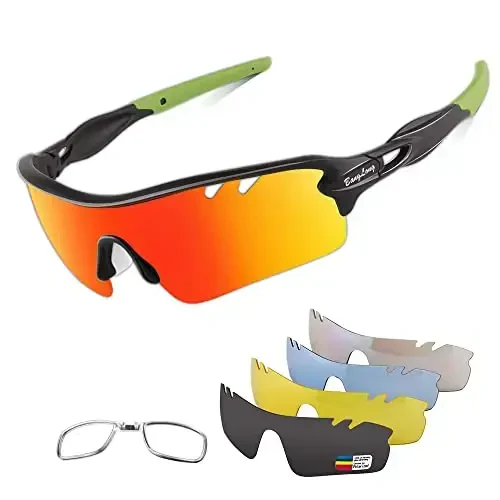 BangLong Polarized Sports Sunglasses Cycling Sun Glasses for Men Women with 5 Interchangeable Lenes for Running Baseball Golf 