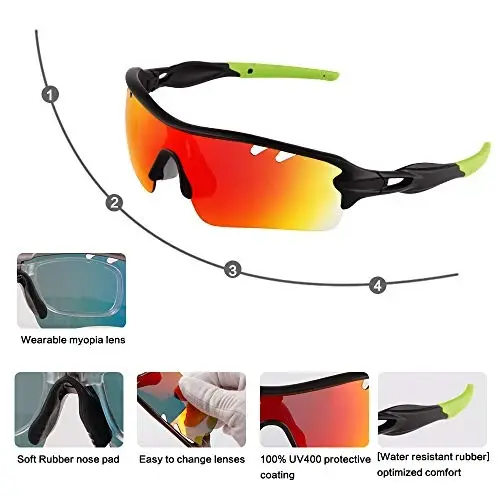 BangLong Polarized Sports Sunglasses Cycling Sun Glasses for Men Women with 5 Interchangeable Lenes for Running Baseball Golf - 2