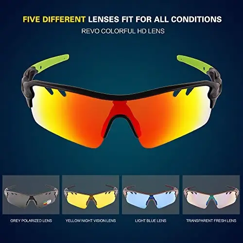 BangLong Polarized Sports Sunglasses Cycling Sun Glasses for Men Women with 5 Interchangeable Lenes for Running Baseball Golf - 4