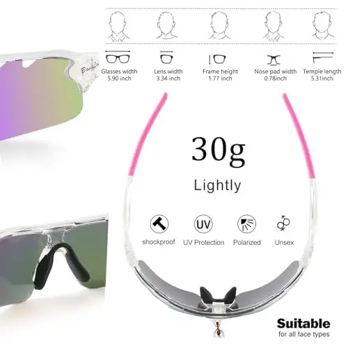 BangLong Polarized Sports Sunglasses Cycling Sun Glasses for Men Women with 5 Interchangeable Lenes for Running Baseball Golf - 3