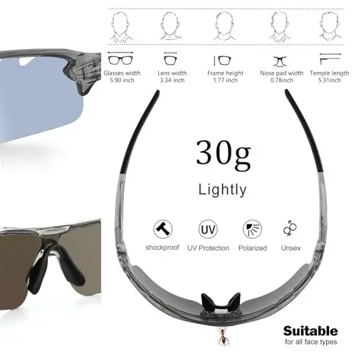 BangLong Polarized Sports Sunglasses Cycling Sun Glasses for Men Women with 5 Interchangeable Lenes for Running Baseball Golf - 3