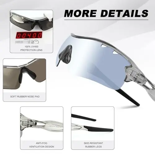 BangLong Polarized Sports Sunglasses Cycling Sun Glasses for Men Women with 5 Interchangeable Lenes for Running Baseball Golf - 4