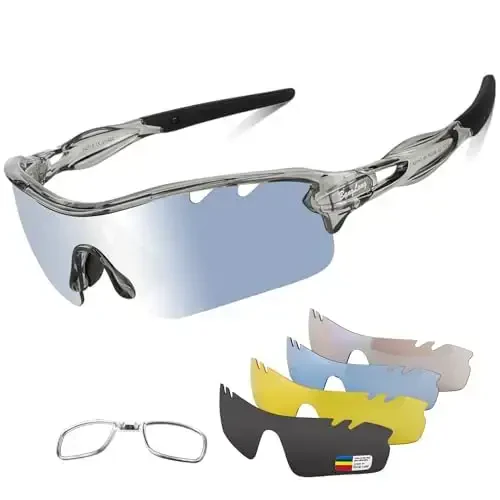 BangLong Polarized Sports Sunglasses Cycling Sun Glasses for Men Women with 5 Interchangeable Lenes for Running Baseball Golf 