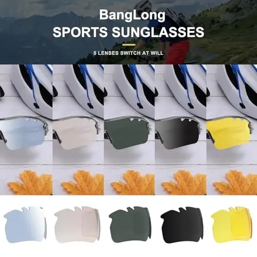 BangLong Polarized Sports Sunglasses Cycling Sun Glasses for Men Women with 5 Interchangeable Lenes for Running Baseball Golf - 2